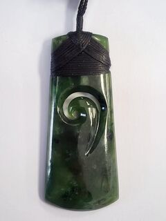 Large Pounamu Toki Pendant with Koru