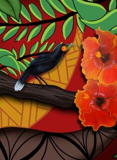 Huia and Hibiscus Tea Towel